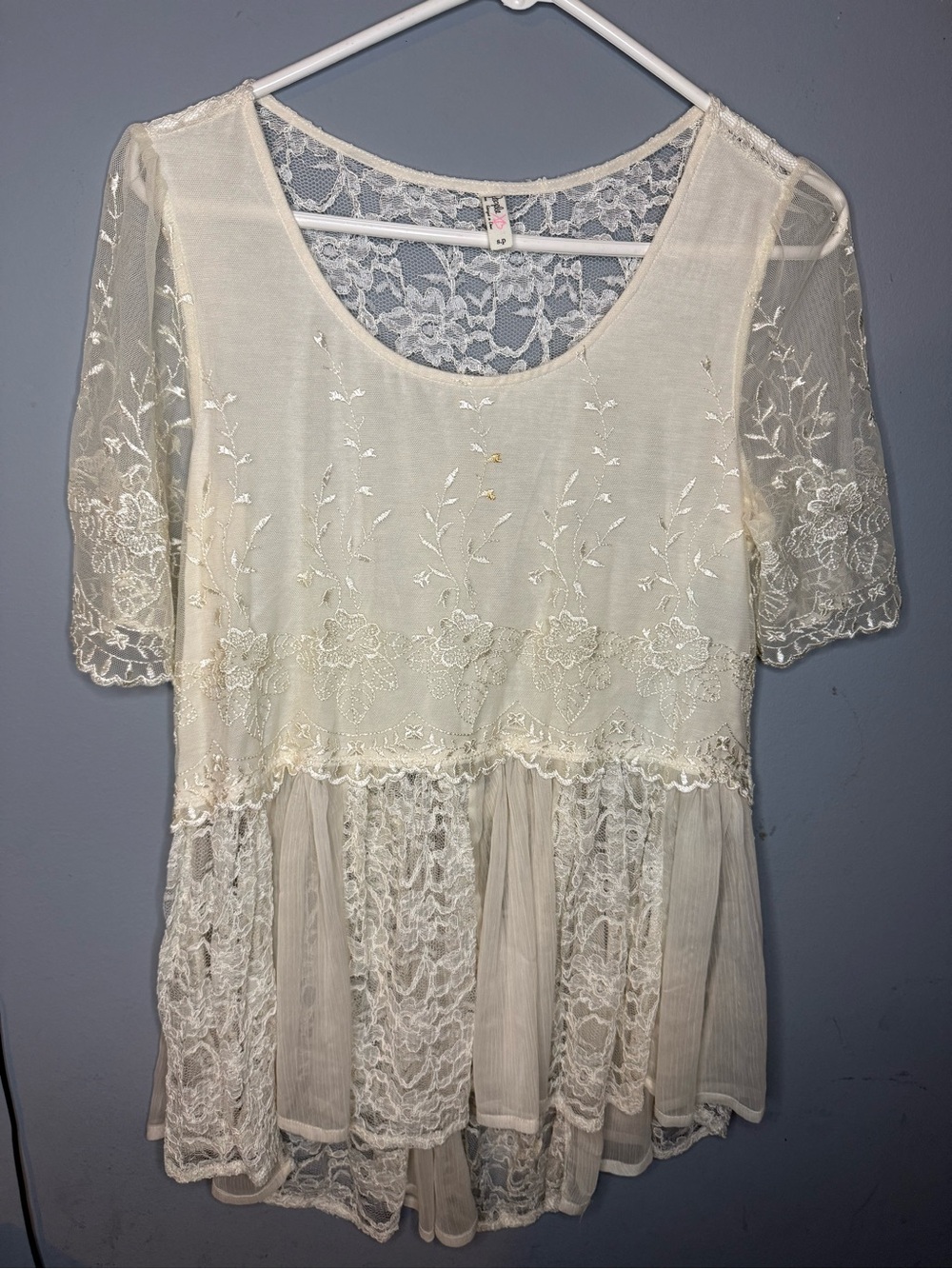 Free People Cream Lace Peplum Tunic Top